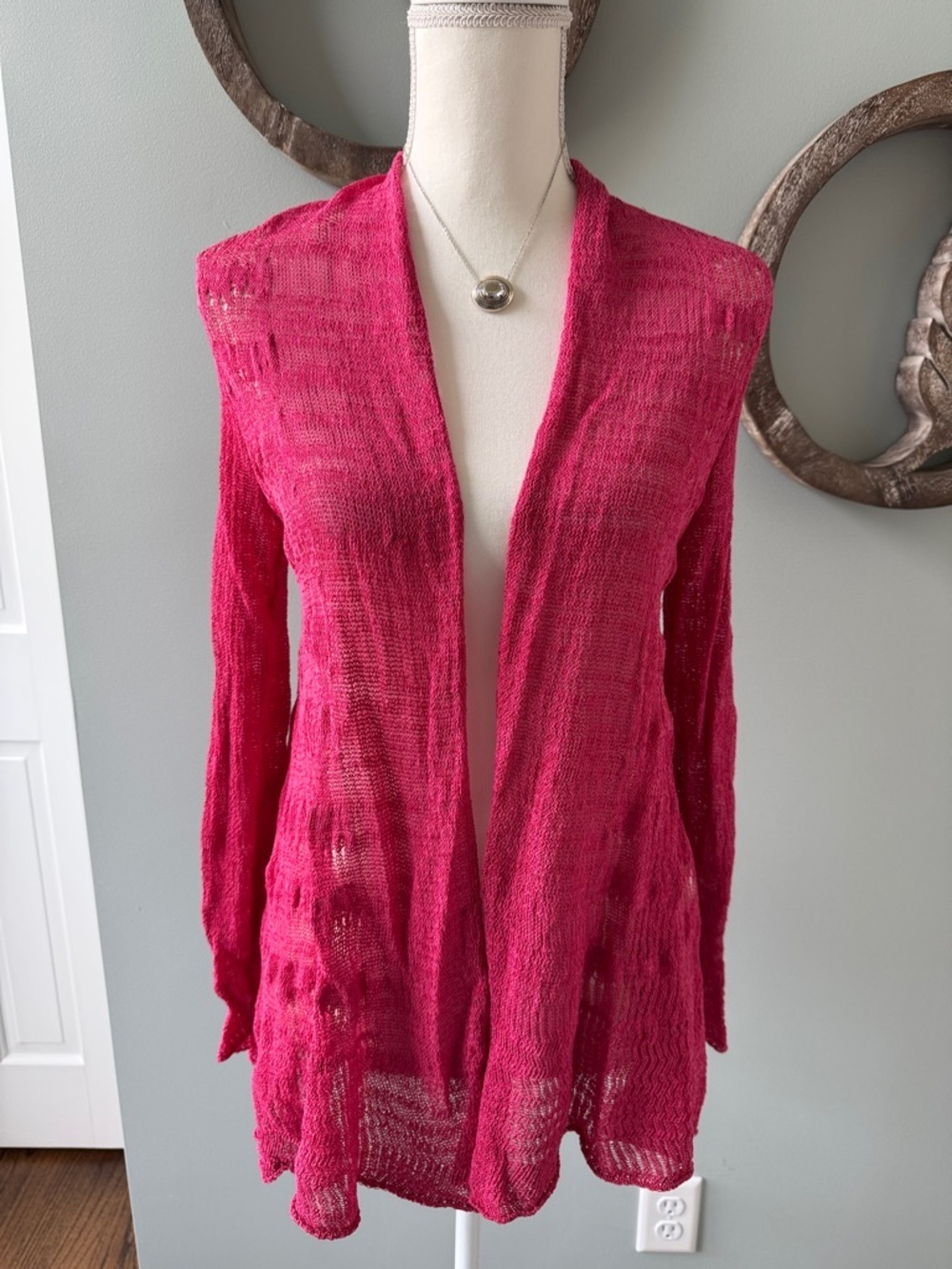 Eileen Fisher Open-Front Cardigan Sweater in Fuchsia size M